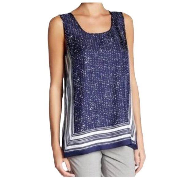 Vince Navy Silk Scarf Print Tank Top - Picture 2 of 11